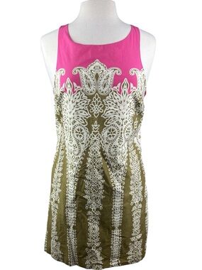Tibi Vibrant Sleeveless Paisley inspired cotton lined Elegant Shift Dress